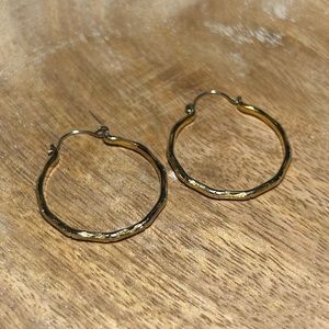 Gold Tone Bamboo Hoop Earrings